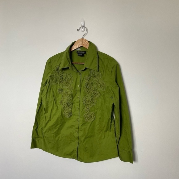 FESTIVAL Top Green 70s Inspired Button Up Blouse Spring Concert Festival Vibes - Picture 4 of 14